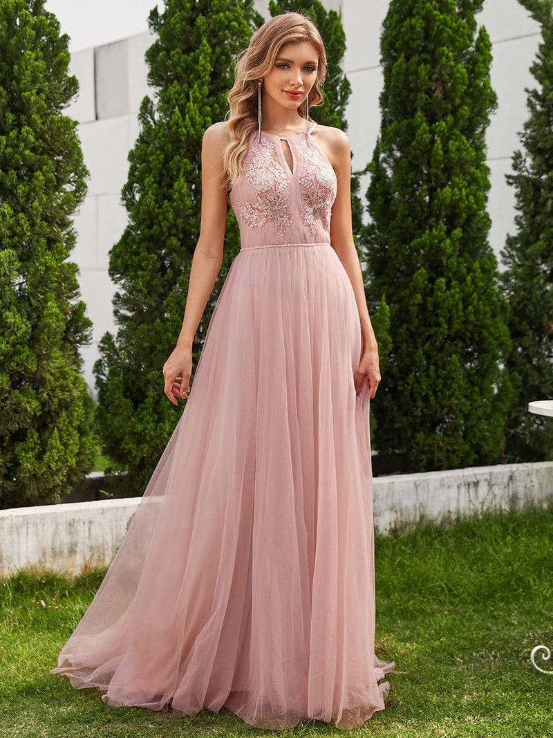 Sequin Applique Layered Tulle Halter Dress main image 1