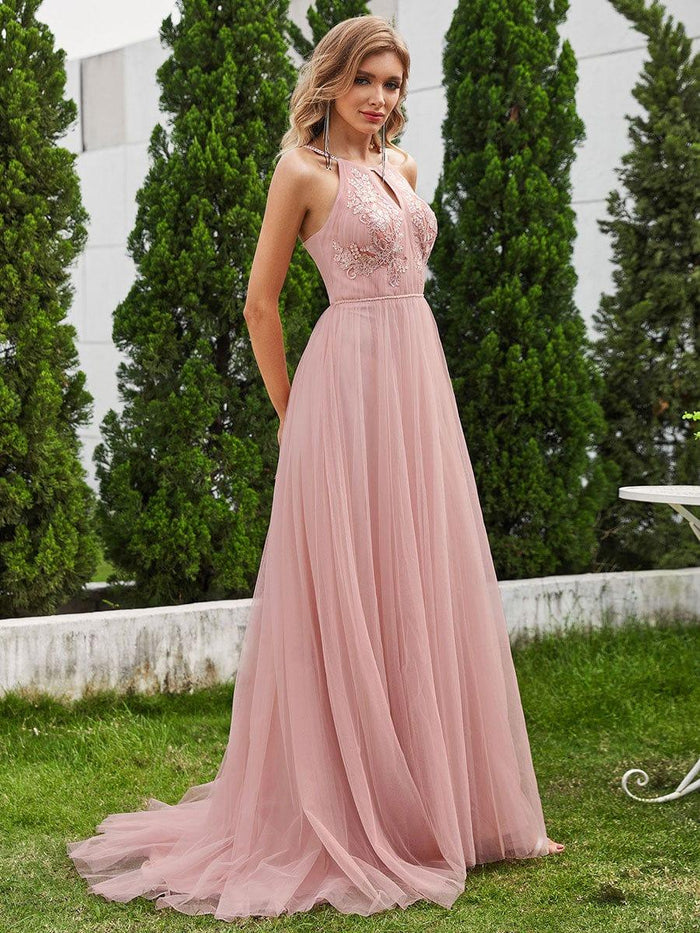 HALTER A-LINE TULLE GOWN