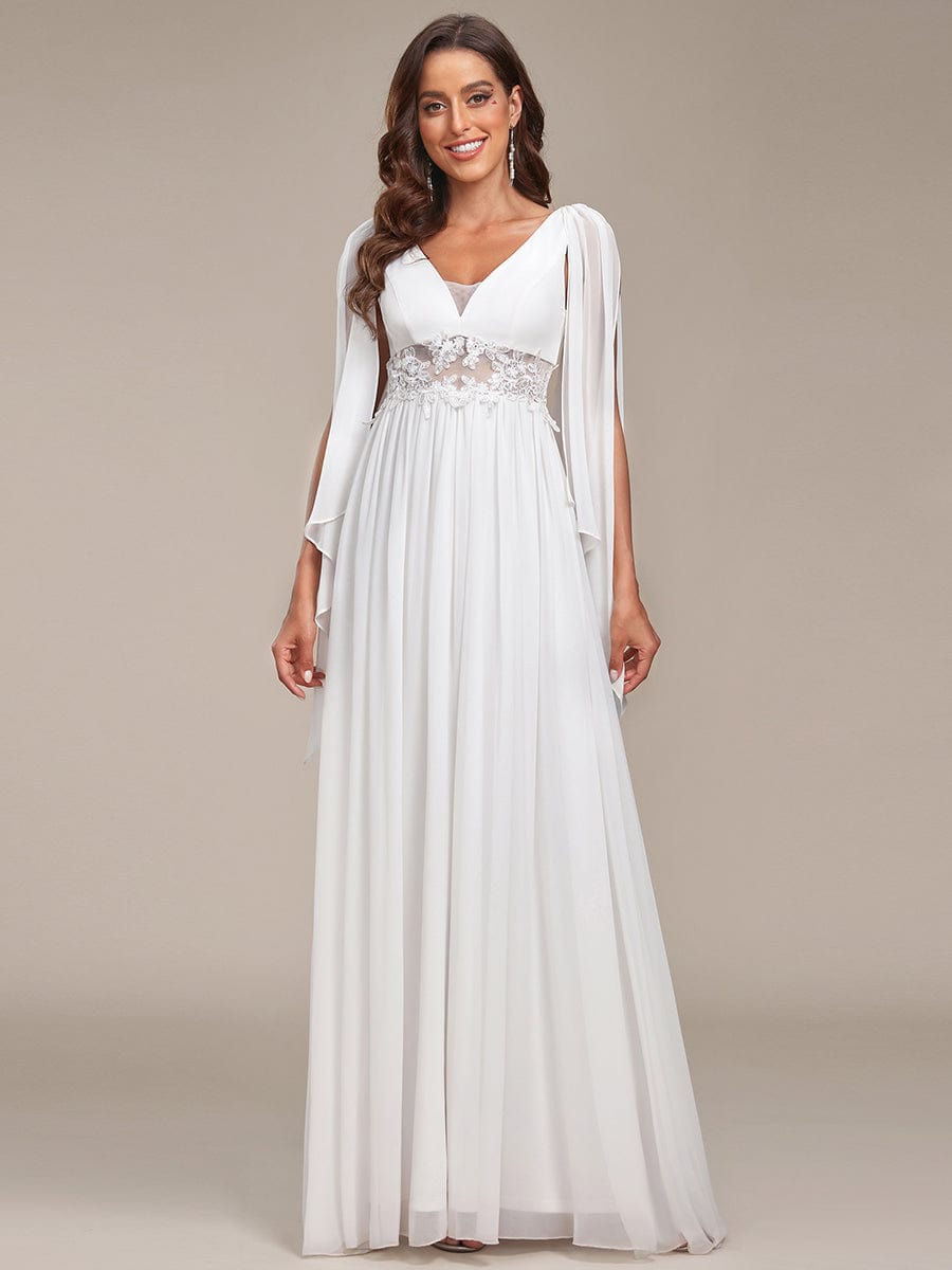 Illusion Lace V-Neck Cape Sleeves A-Line Wedding Dress #color_Cream