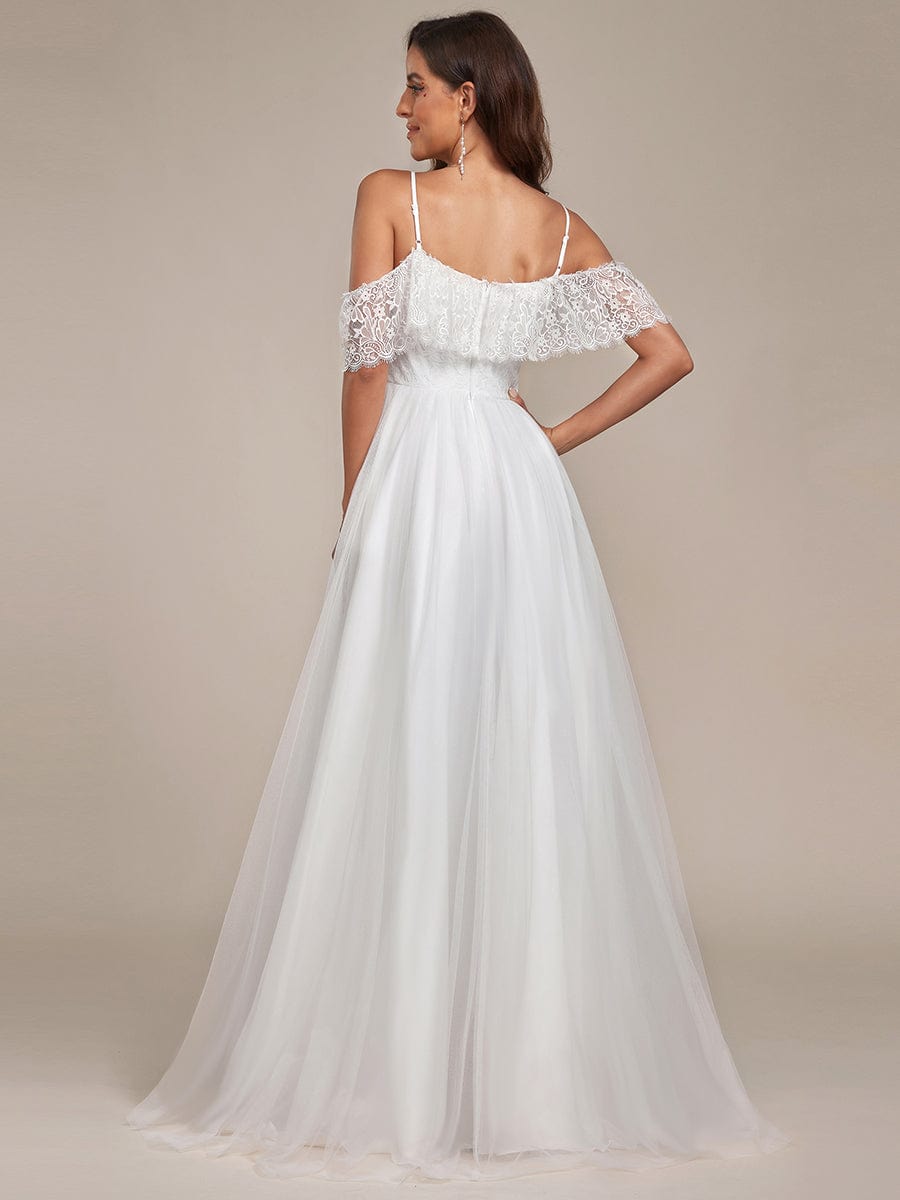 Cold Shoulder Lace High-Low Wedding Dress #color_Cream