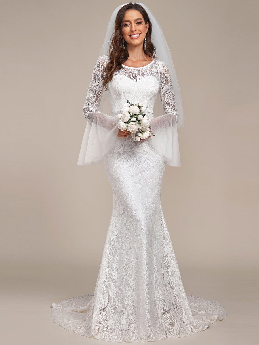 Sweetheart Long Bell Sleeve Mermaid Wedding Dress