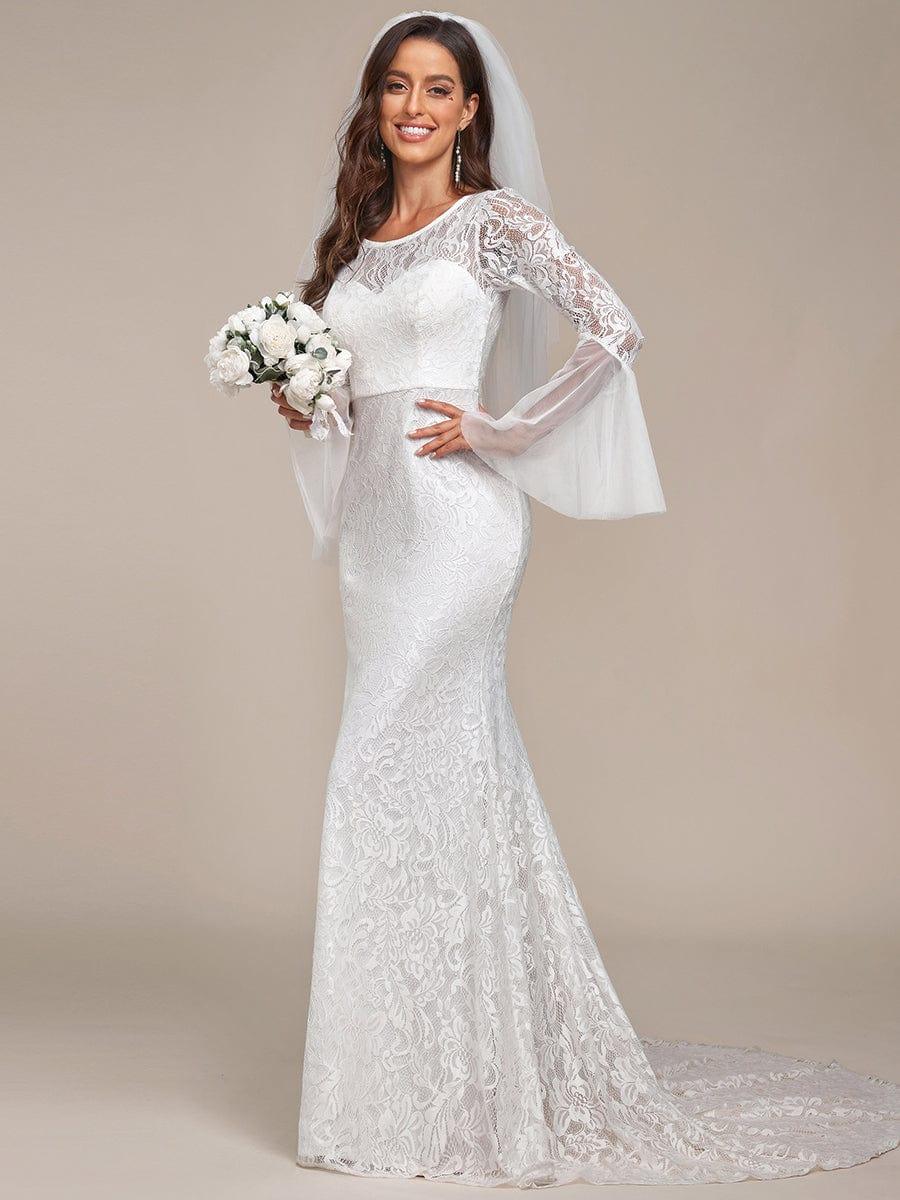 Sweetheart Long Bell Sleeve Mermaid Wedding Dress #color_Cream