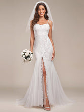 Spagetti Strap Lace Backless Long Fishtail Wedding Dress #color_Cream