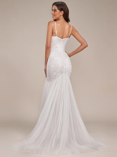 Spaghetti Strap Lace Backless Long Fishtail Wedding Dress - Ever-Pretty US