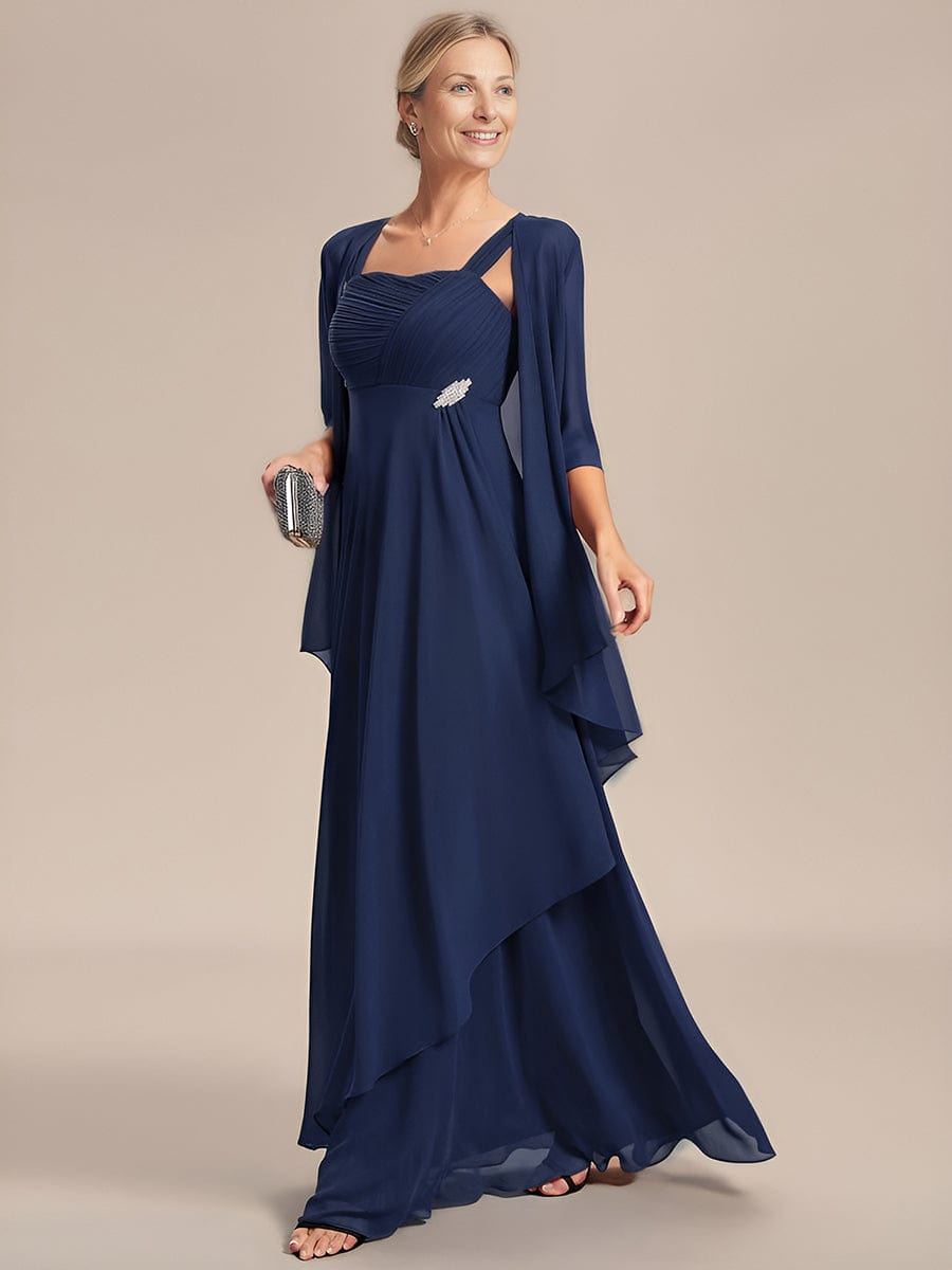 Two-Piece Square Neck Chiffon A-Line Mother of the Bride Dress? #color_Navy Blue