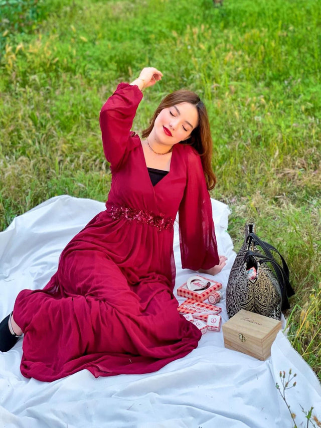 pretty AMOUR|Stylish Plus Size Chiffon Formal Evening Dresses with Long Lantern Sleeves Fan Photos 4
