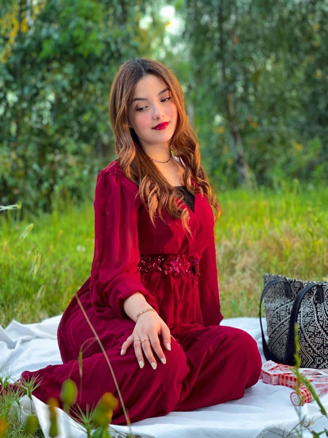 pretty AMOUR|Stylish Plus Size Chiffon Formal Evening Dresses with Long Lantern Sleeves Fan Photos 3
