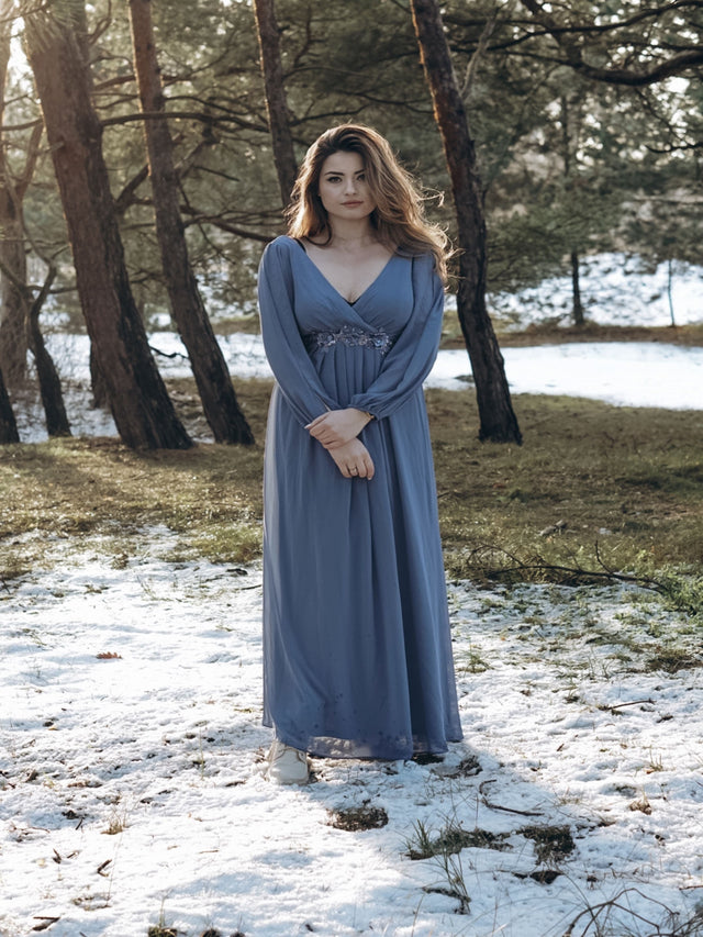 pretty AMOUR|Stylish Plus Size Chiffon Formal Evening Dresses with Long Lantern Sleeves Fan Photos 11
