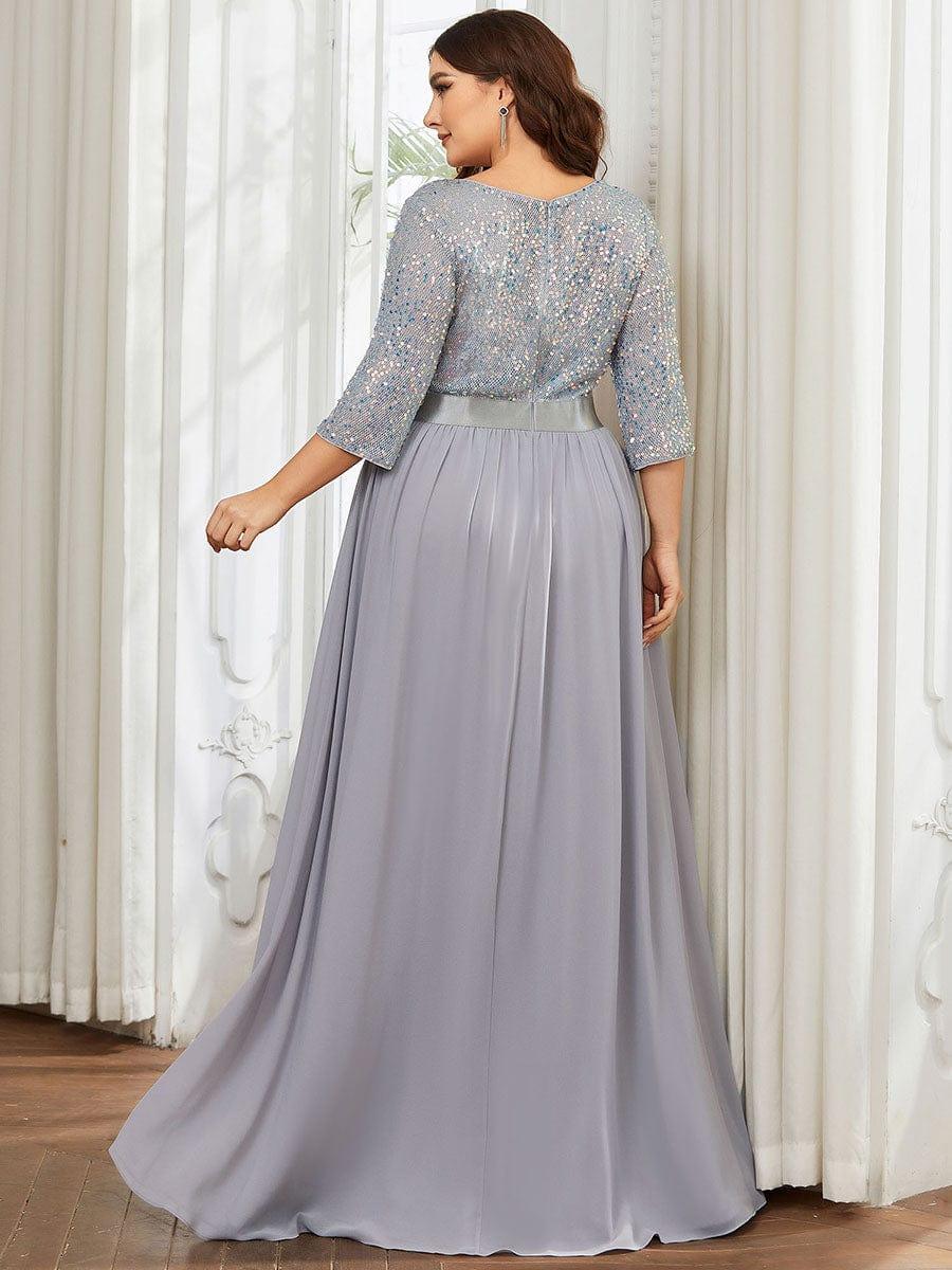 Sequin Round Neckline Dress with Chiffon #color_Silver