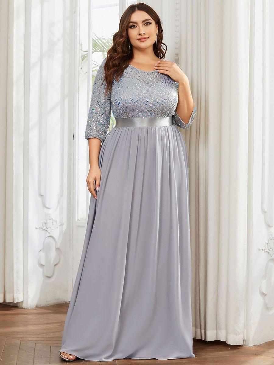 Sequin Round Neckline Dress with Chiffon #color_Silver