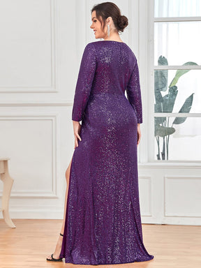 Shiny V Neck Sequin Long Sleeves Evening Dress