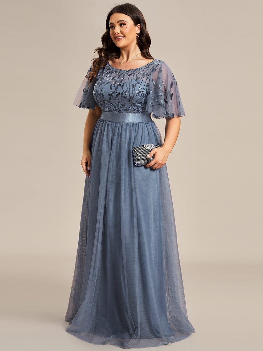 Plus Size Sequin Bodice Long Formal Evening Dresses #color_Dusty Blue