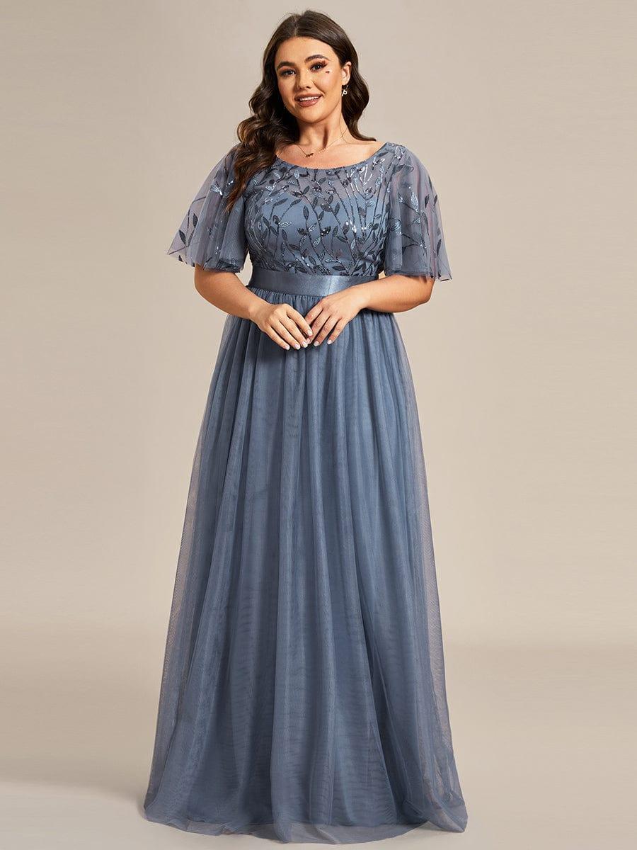 Plus Size Sequin Bodice Long Formal Evening Dresses #color_Dusty Blue