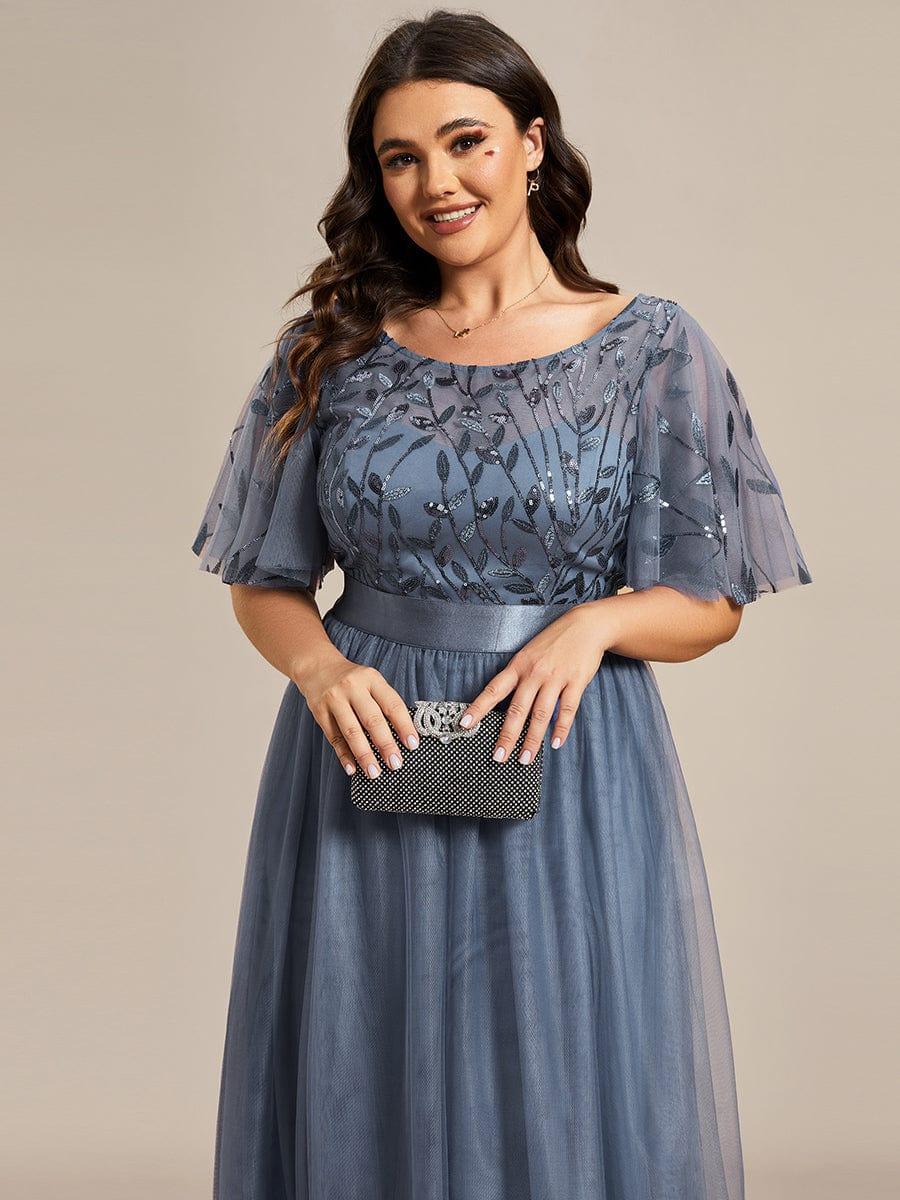 Plus Size Sequin Bodice Long Formal Evening Dresses #color_Dusty Blue