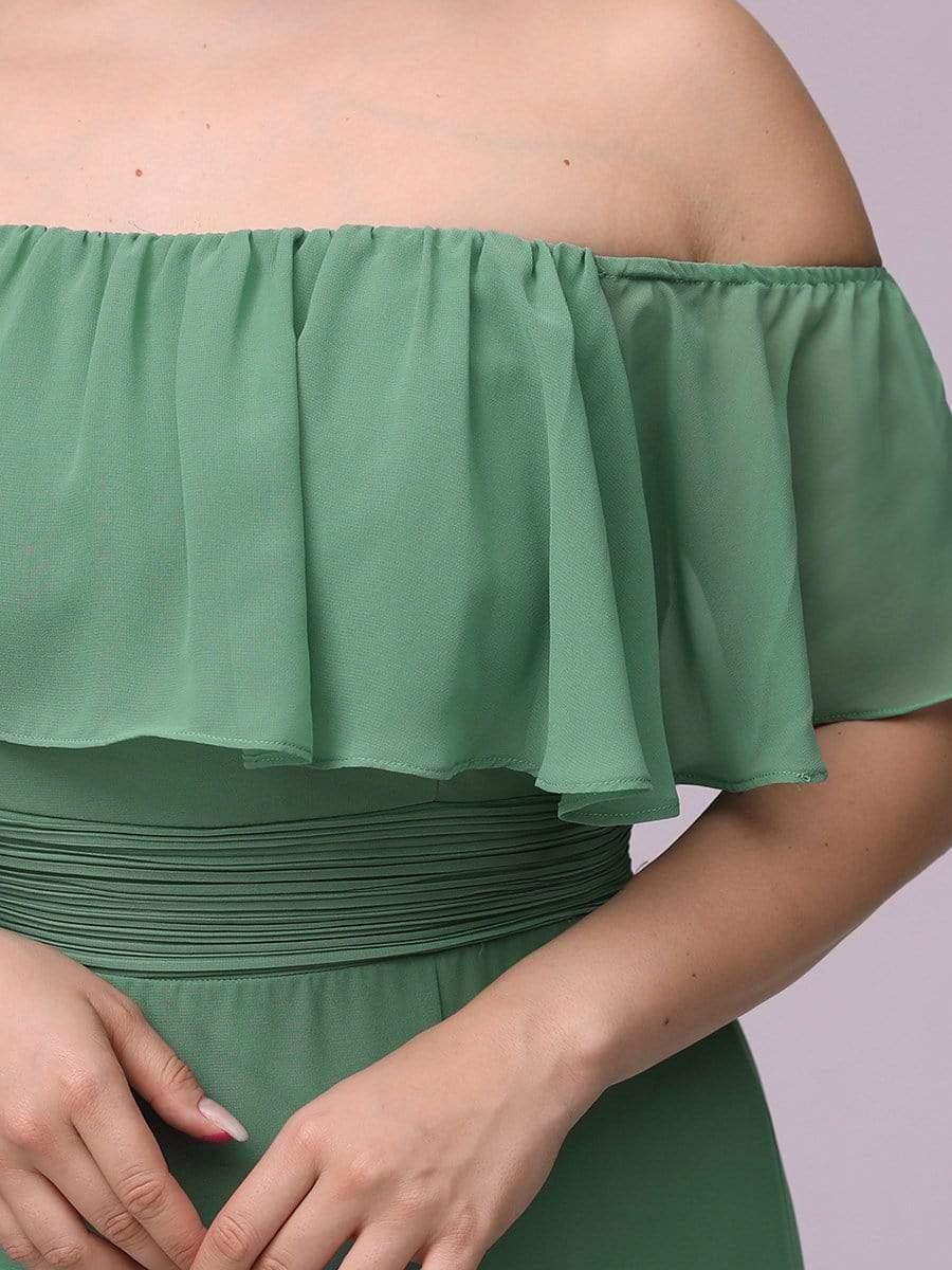 Women's Off Shoulder Ruffle Thigh Split Bridesmaid Dresses #color_Green Bean 