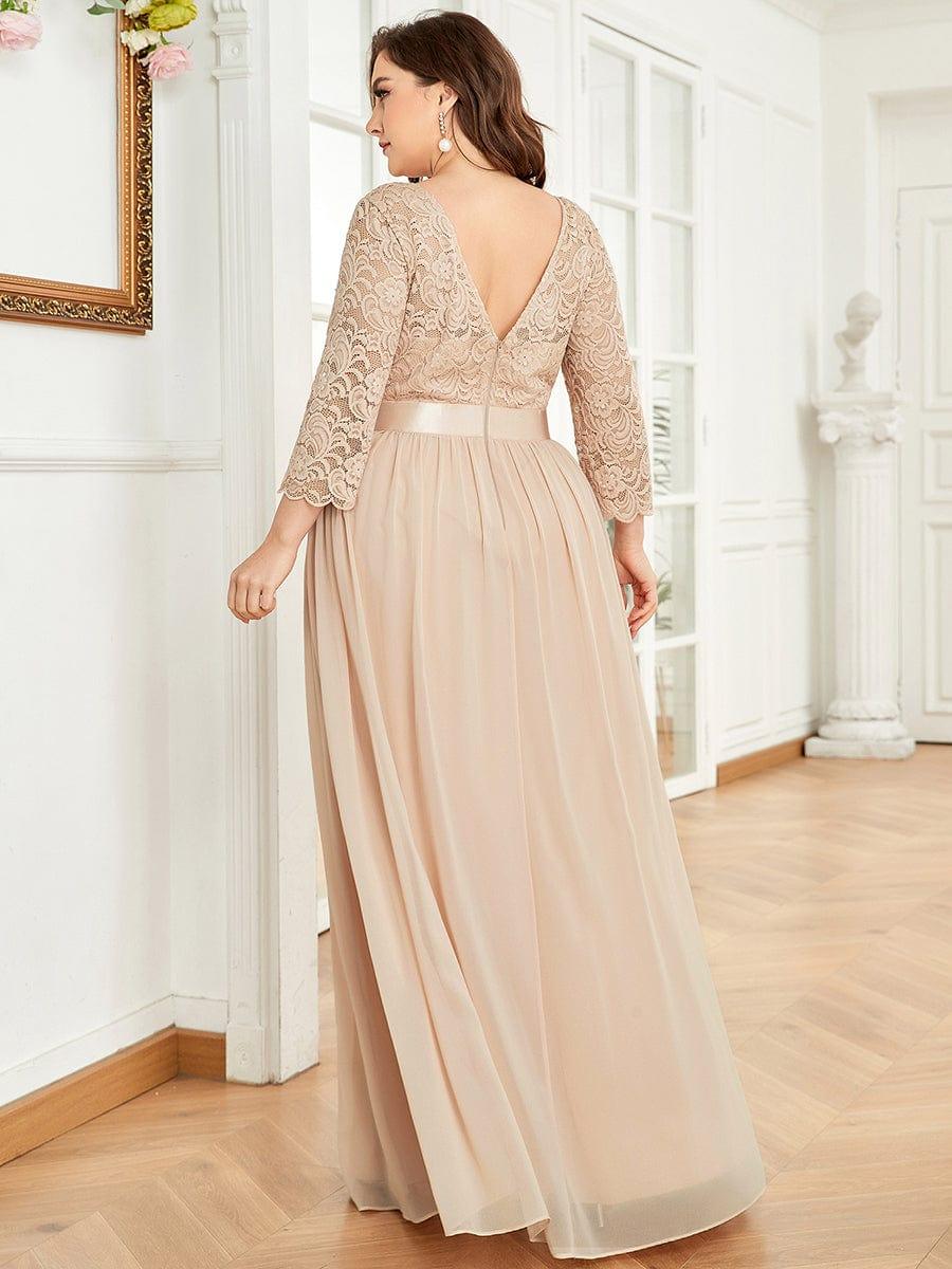 Lace Chiffon Maxi Evening Dress with Half Sleeve #color_Blush
