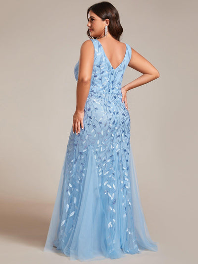 Plus Size Maxi Sequin Formal Dresses & Gowns #color_Sky Blue