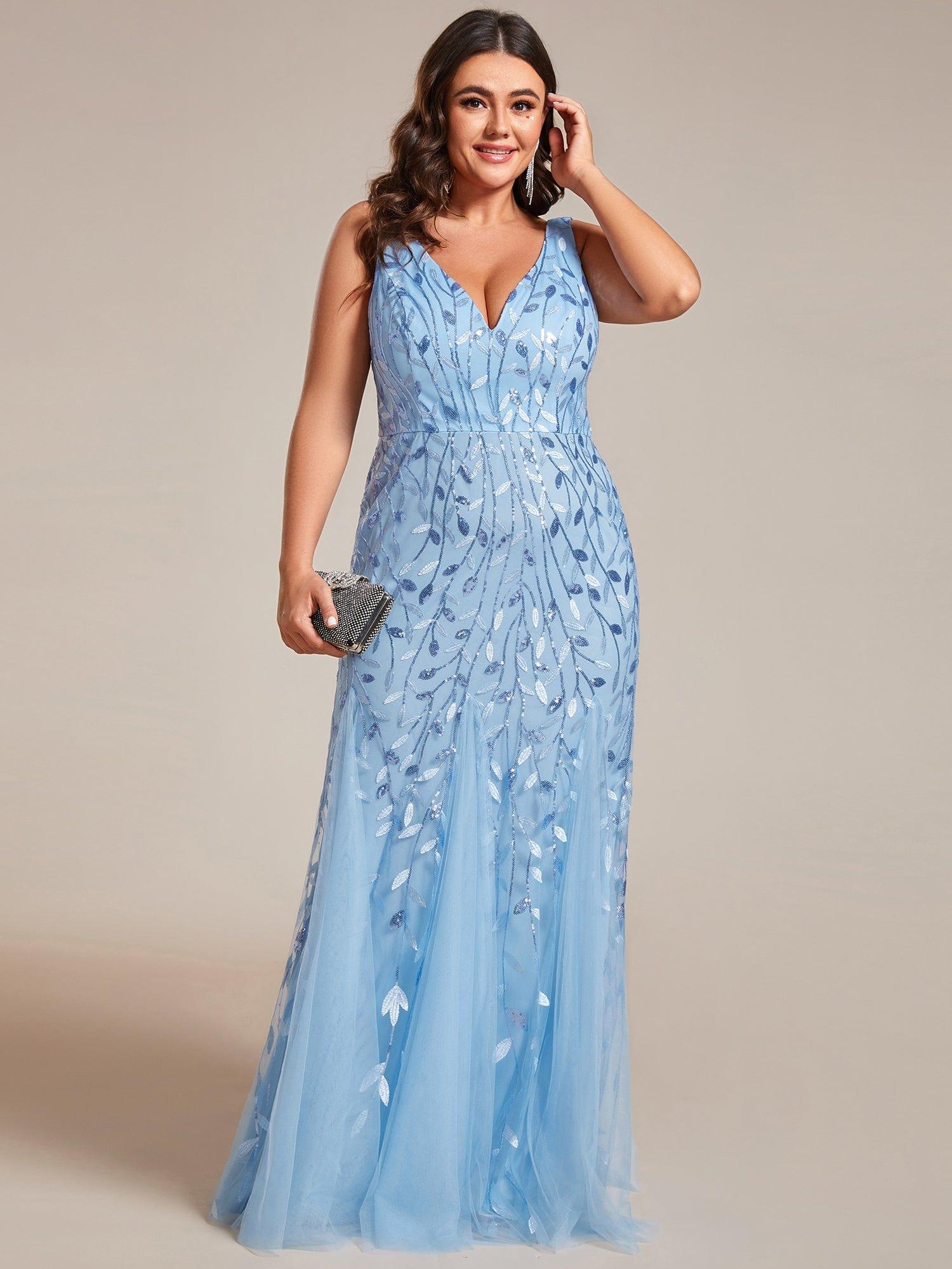 Plus Size Maxi Sequin Formal Dresses & Gowns #Color_Sky Blue