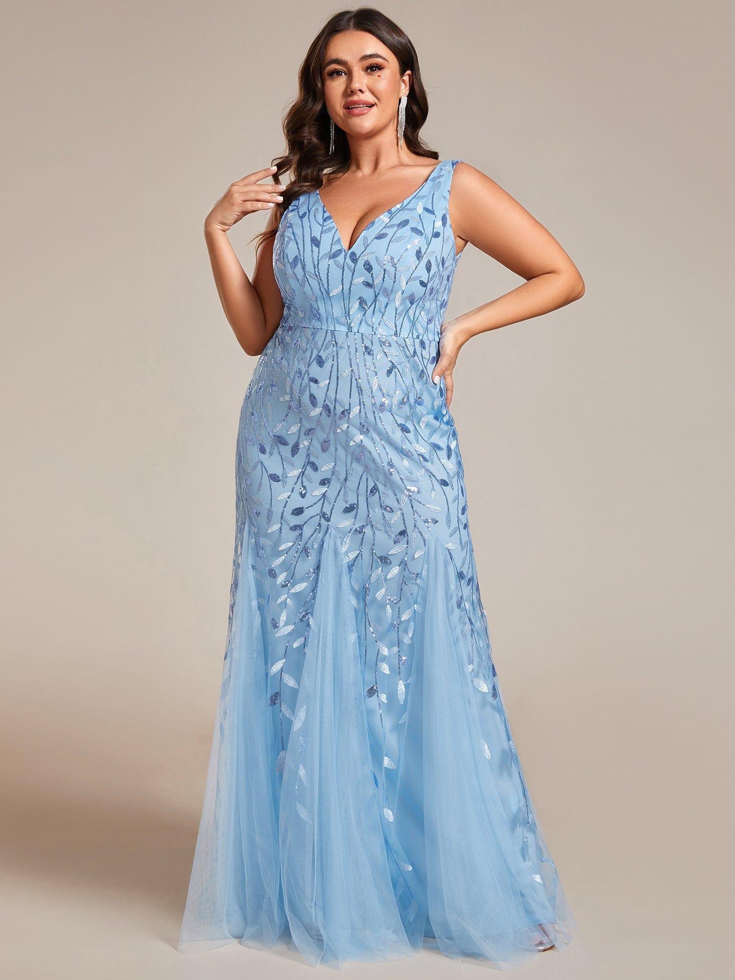 Plus Size Maxi Sequin Formal Dresses & Gowns #Color_Sky Blue