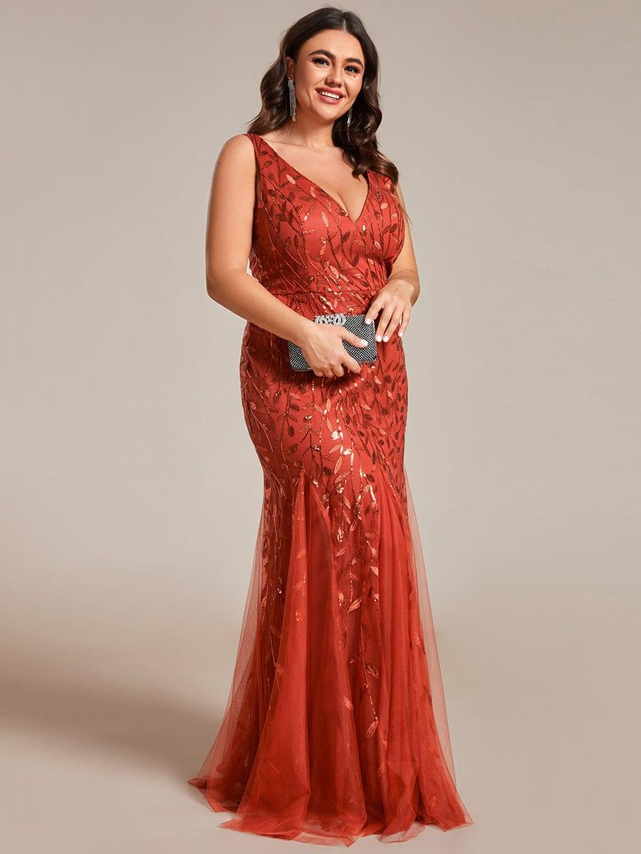 Plus Size Maxi Sequin Formal Dresses & Gowns #color_Burnt Orange