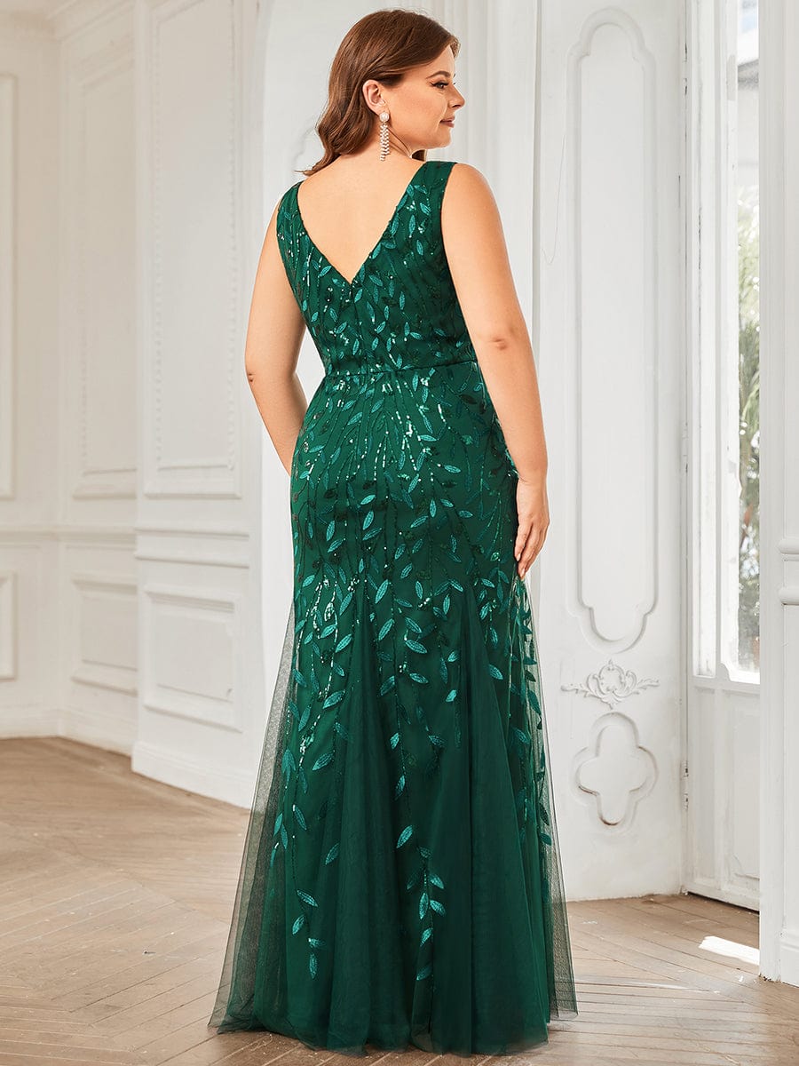 Plus Size Maxi Sequin Formal Dresses & Gowns #Color_Dark Green