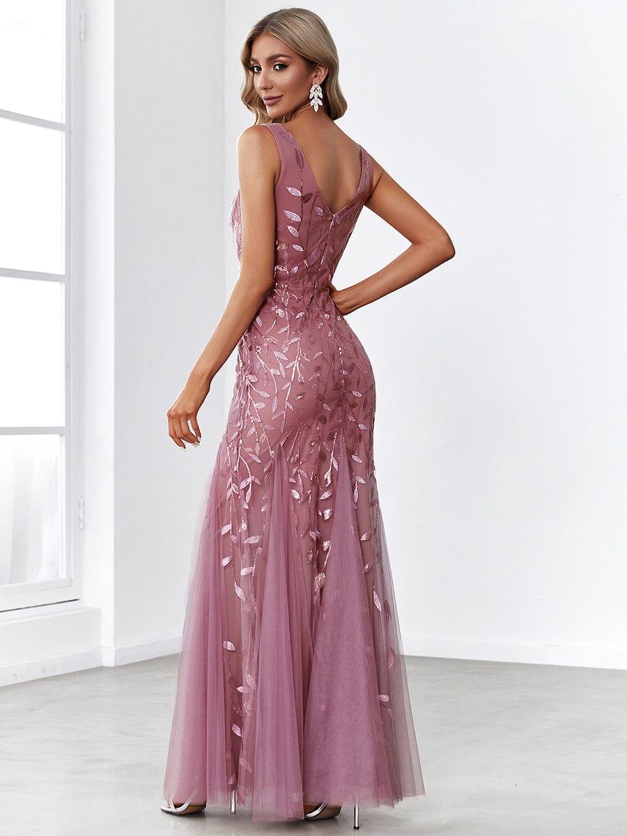 Leaf Sequin V-Neck Sleeveless Bridesmaid Dress with Tulle Hem #Color_Purple Orchid