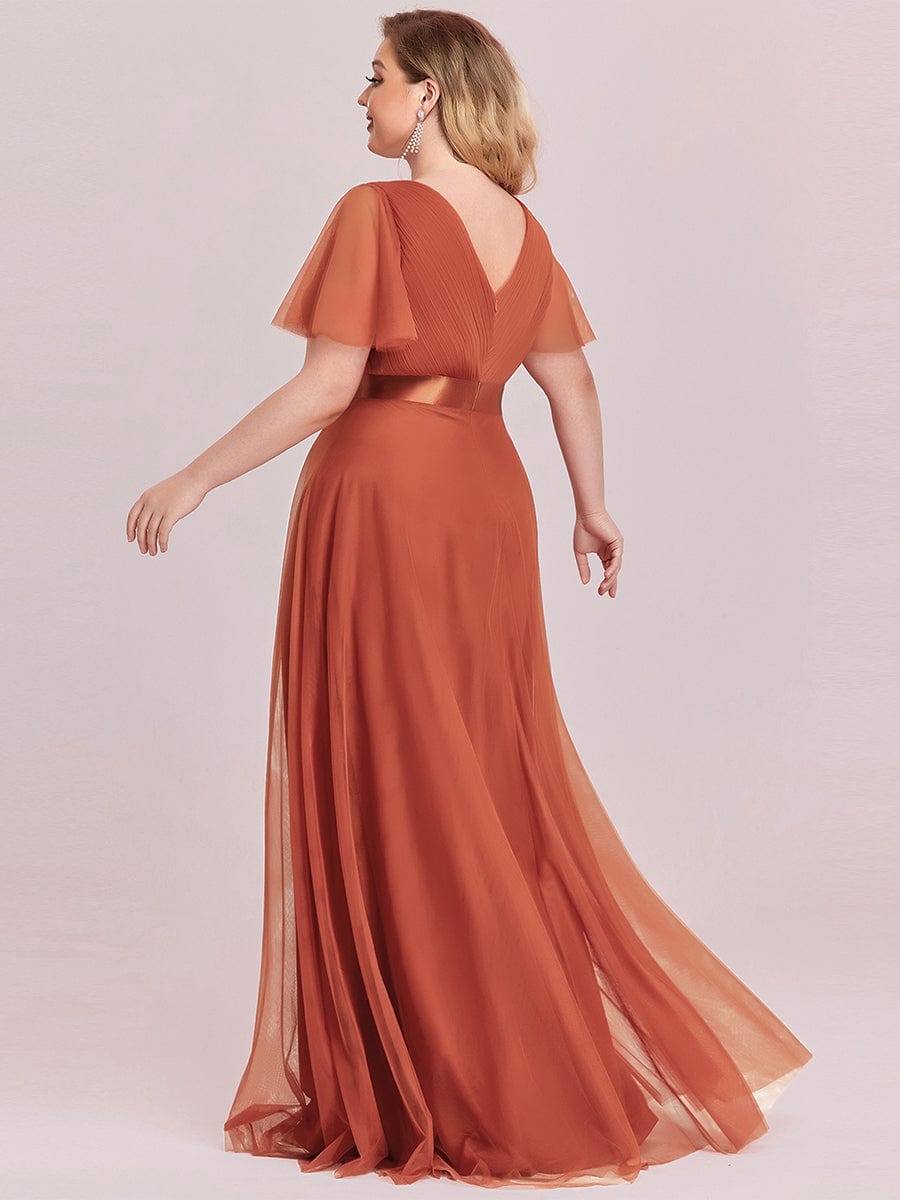 Women's Floor-Length Plus Size Formal Bridesmaid Dress with Short Sleeve #color_Burnt Orange
