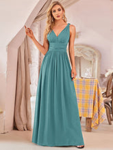 Pleated Sleeveless V-Neck Chiffon Maxi Dress #color_Dusty Blue