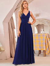 Pleated Sleeveless V-Neck Chiffon Maxi Dress #color_Royal Blue