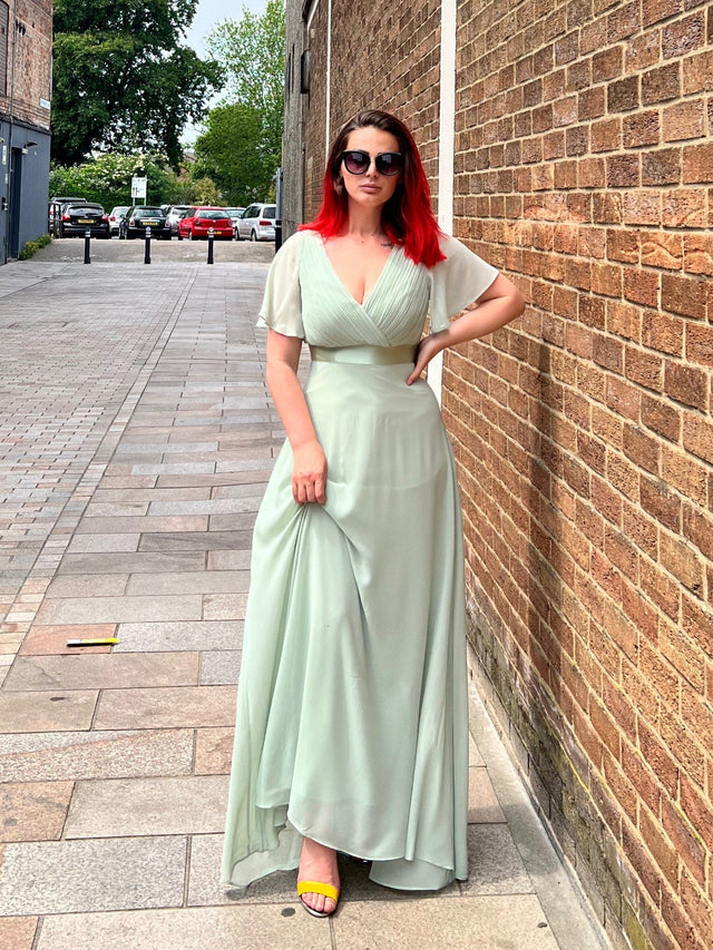 ever MONICA|Long Chiffon Empire Waist Bridesmaid Dress with Short Flutter Sleeves Fan Photos 23
