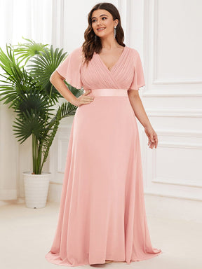 Plus Size Empire Waist V Back Bridesmaid Dress with Short Sleeves
