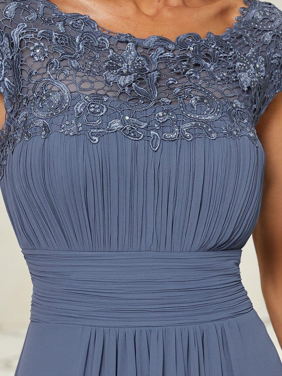 Elegant Maxi Long Lace Cap Sleeve Bridesmaid Dress #color_Dusty Blue 