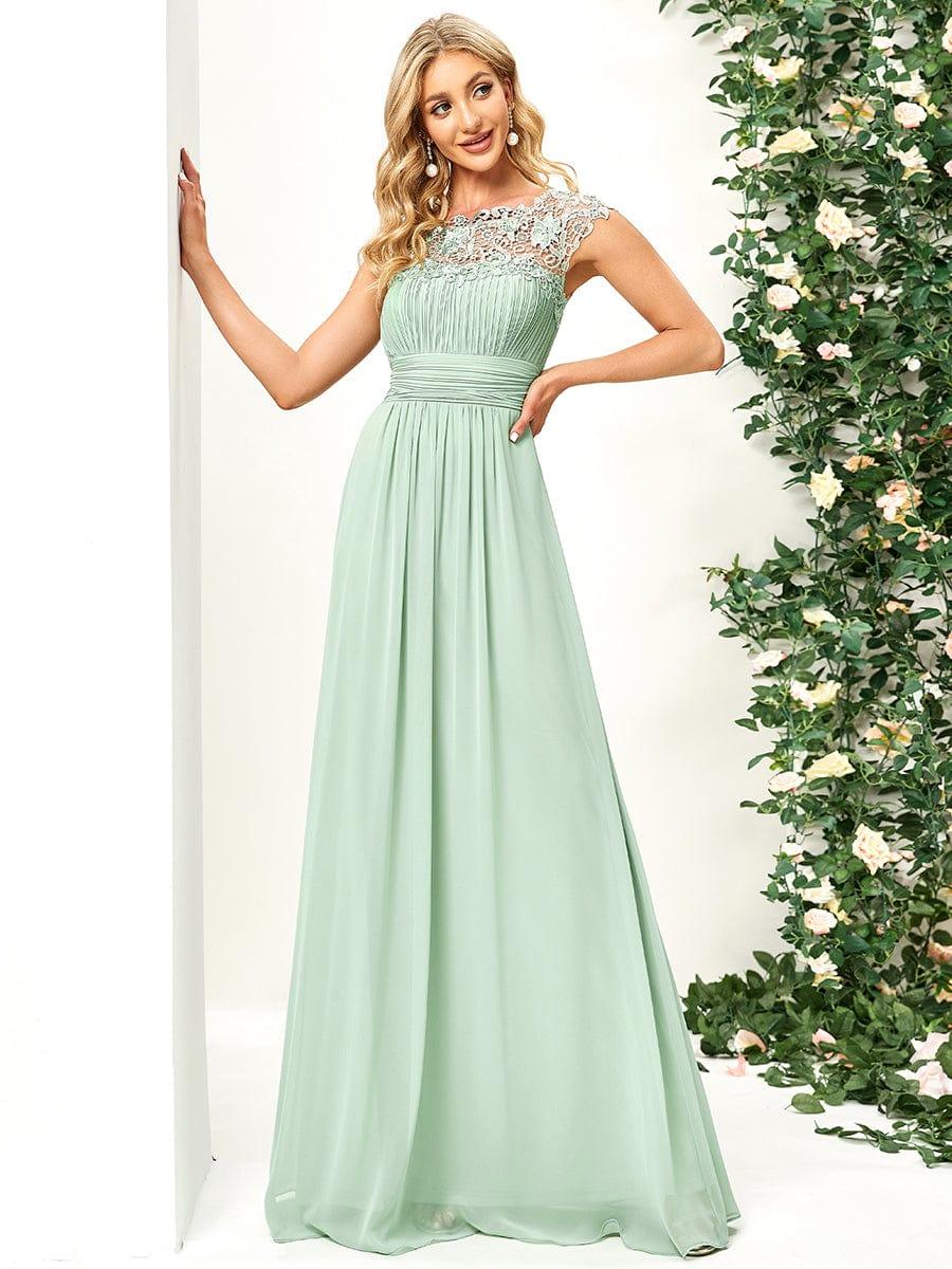 Elegant Maxi Long Lace Cap Sleeve Bridesmaid Dress #color_Mint Green