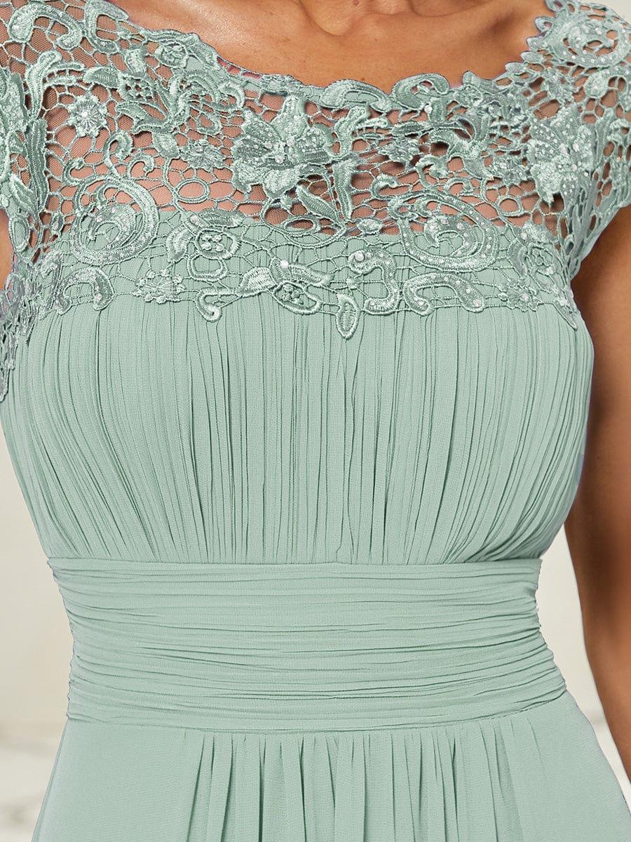 Elegant Maxi Long Lace Cap Sleeve Bridesmaid Dress #color_Mint Green