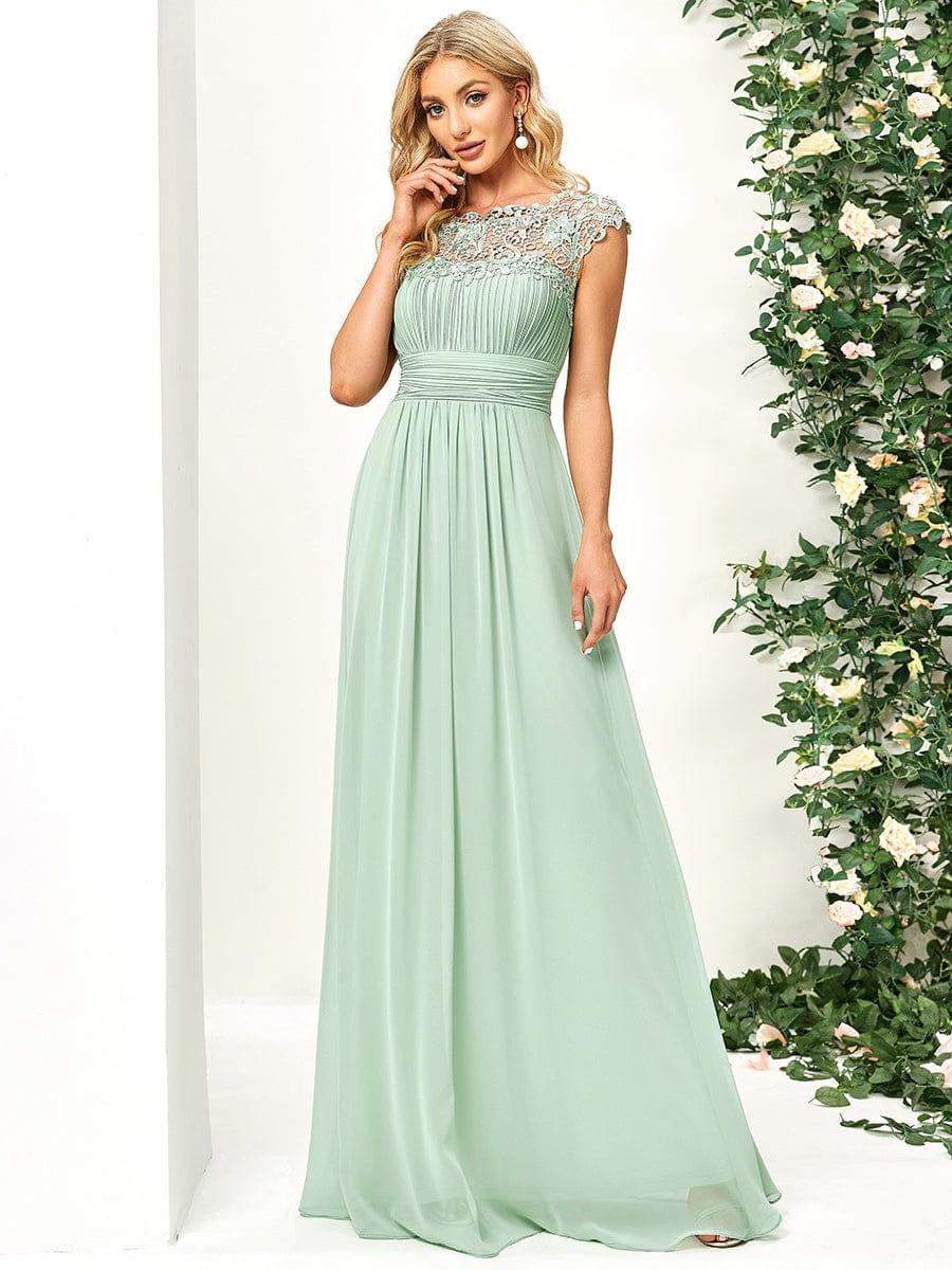 Elegant Maxi Long Lace Cap Sleeve Bridesmaid Dress #color_Mint Green