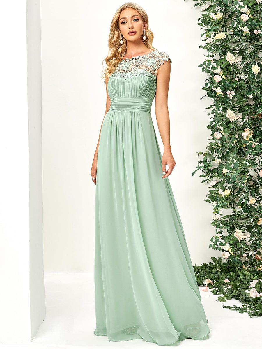 Elegant Maxi Long Lace Cap Sleeve Bridesmaid Dress #color_Mint Green