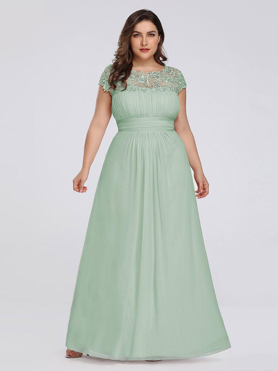 Elegant Maxi Long Lace Cap Sleeve Bridesmaid Dress #color_Mint Green
