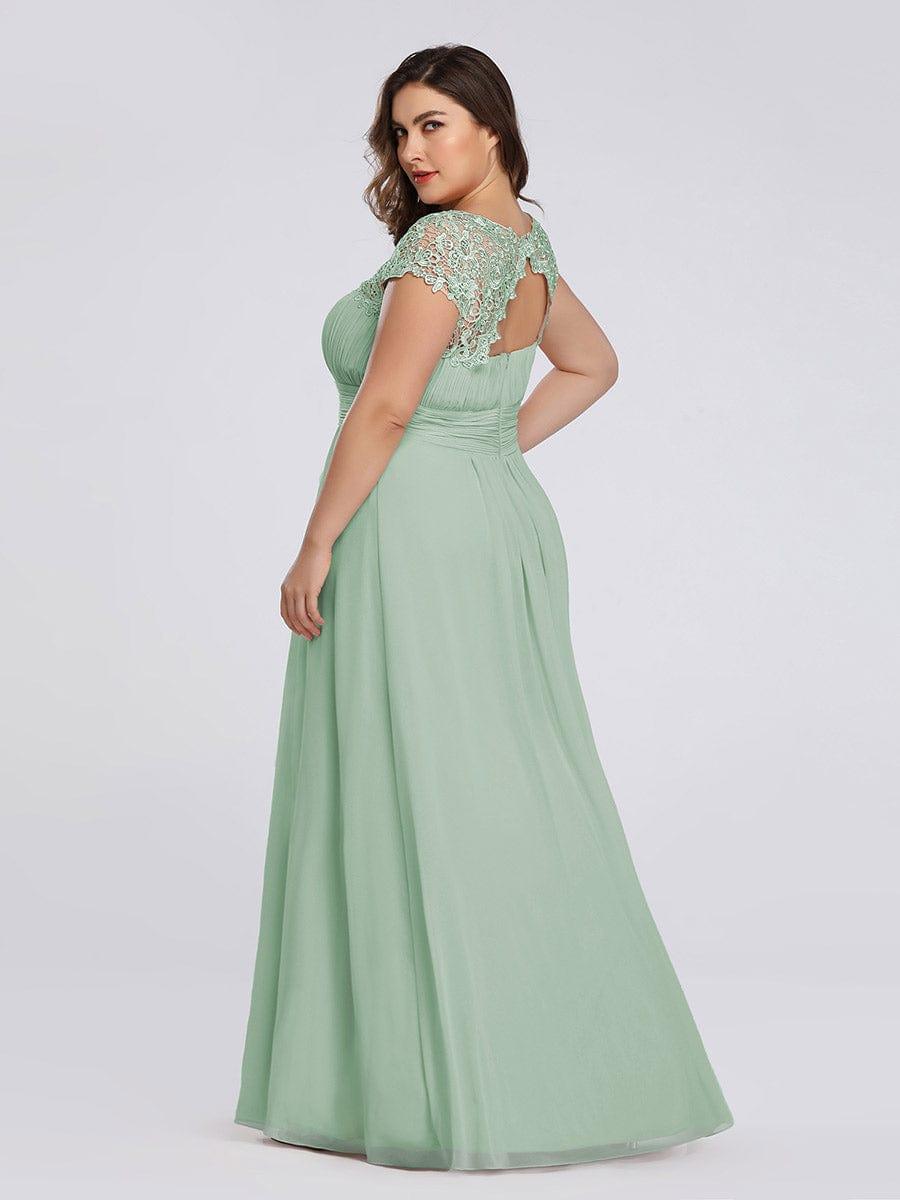 Elegant Maxi Long Lace Cap Sleeve Bridesmaid Dress #color_Mint Green