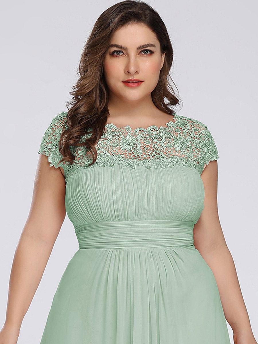 Elegant Maxi Long Lace Cap Sleeve Bridesmaid Dress #color_Mint Green