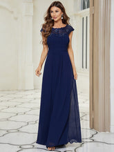 Elegant Maxi Long Lace Cap Sleeve Bridesmaid Dress #color_Navy Blue 