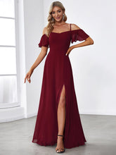 Stylish Cold Shoulder Flare Sleeves Flowy Bridesmaid Dress #color_Burgundy