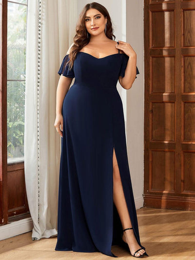 pretty REYA|Plus Size Cold Shoulder Formal Bridesmaid Dress with Side Slit