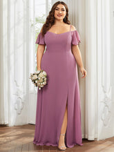 Plus Size Cold Shoulder Formal Bridesmaid Dress with Side Slit #color_Purple Orchid