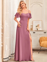 Stylish Cold Shoulder Flare Sleeves Flowy Bridesmaid Dress #color_Purple Orchid
