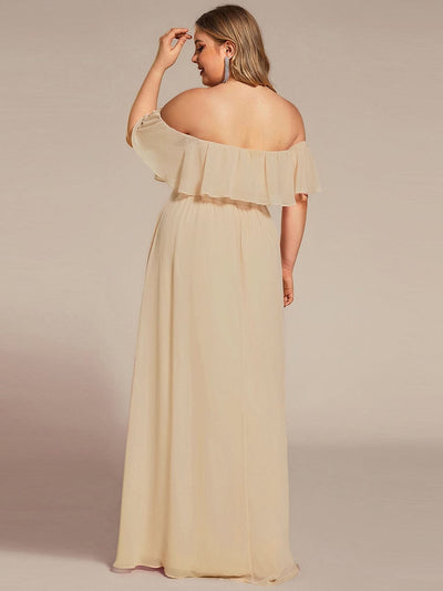 Plus Size Off the Shoulder Formal Bridesmaid Dress with Thigh Split #color_Champagne