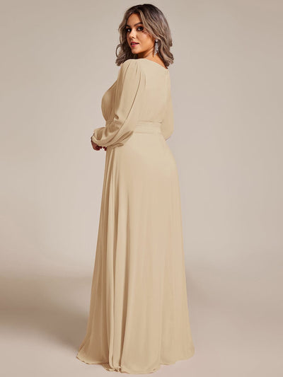 See-Througth Puff Sleeve Chiffon Plus Size Bridesmaid Dress #color_Champagne