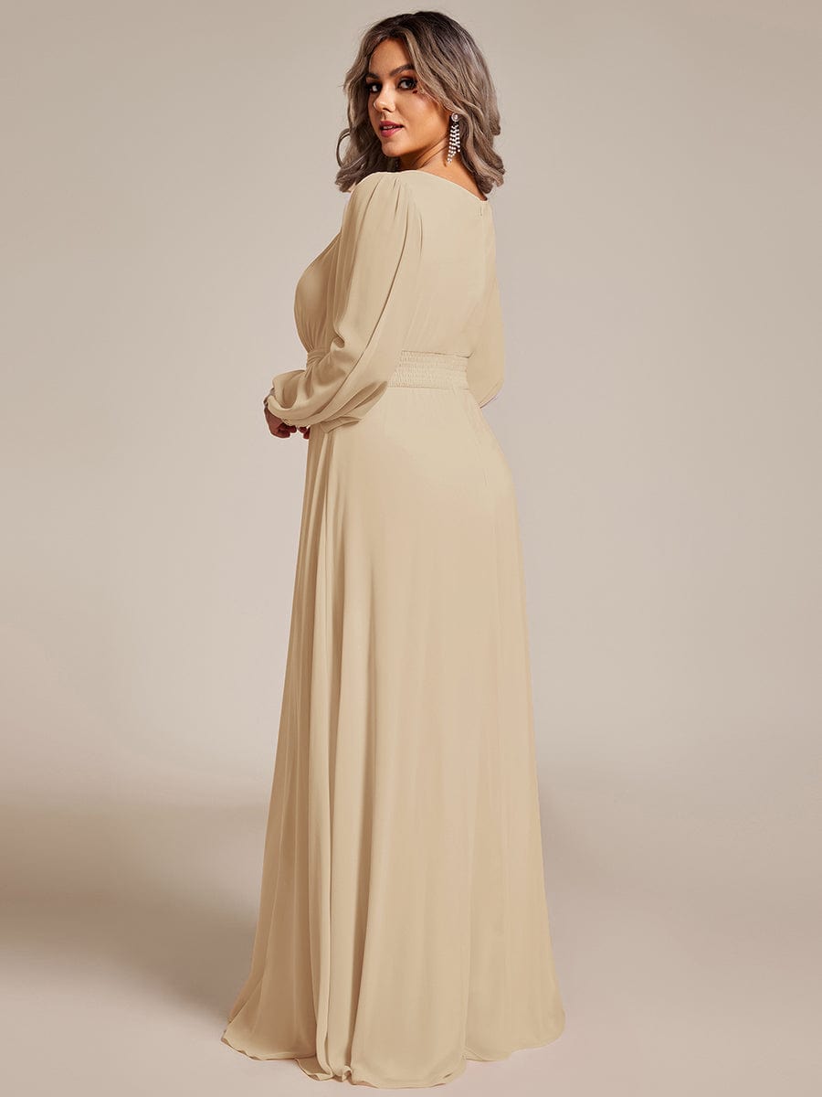 See-Througth Puff Sleeve Chiffon Plus Size Bridesmaid Dress #color_Champagne