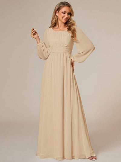 Chiffon High Empire Waist Puff Sleeve Bridesmaid Dress #color_Champagne