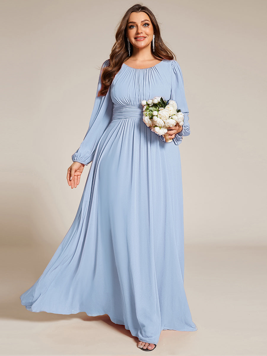 Chiffon High Empire Waist Puff Sleeve Bridesmaid Dress #color_Ice Blue