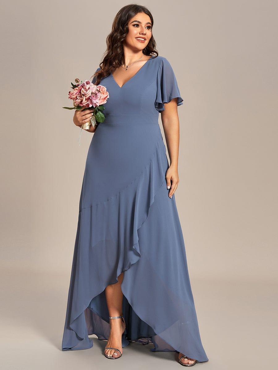 Plus Size Elegant Lotus Sleeves Chiffon Bridesmaid Dress #color_Dusty Blue